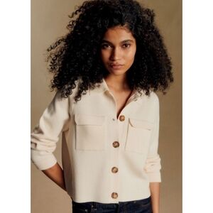 Sézane Betty Cardigan in Ecru - 100% Merino Wool - Size L